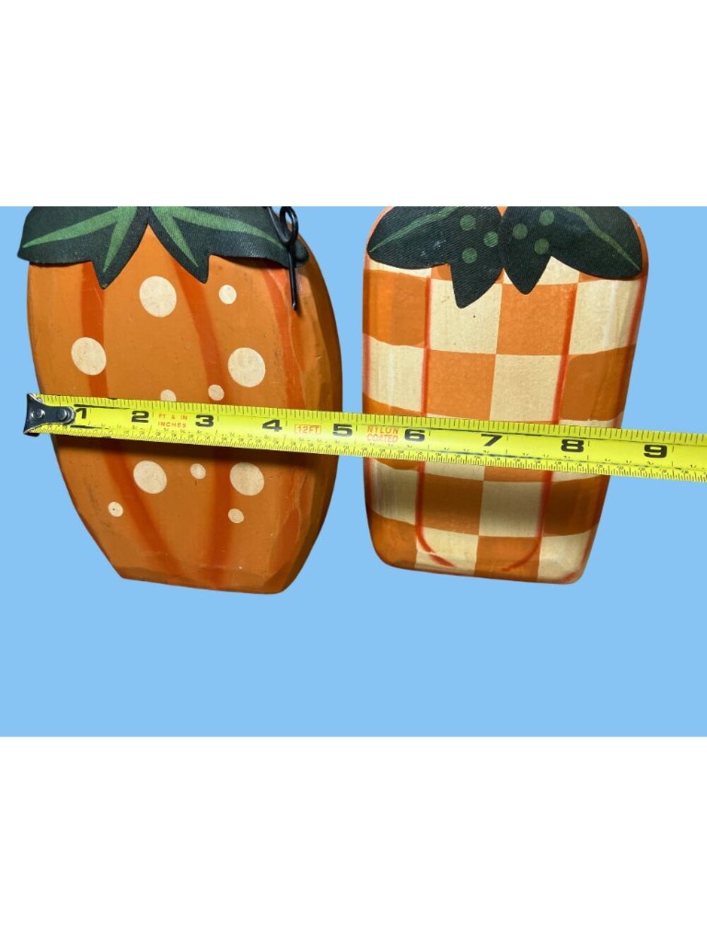 Handcrafted Wooden Pumpkin Set With Painted Stripes and Polka Dots - Picture 10 of 10